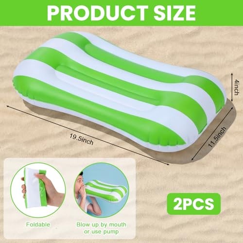 Seenelling 2 Pcs Inflatable Poolside Chair Blow up Beach Seat Green and Blue