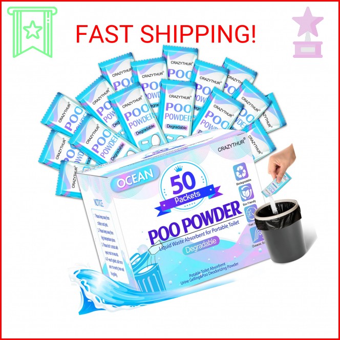 CRAZYTHUR Portable Toilet Gel, 50 Packets Poo Powder for Portable, Camping Toile
