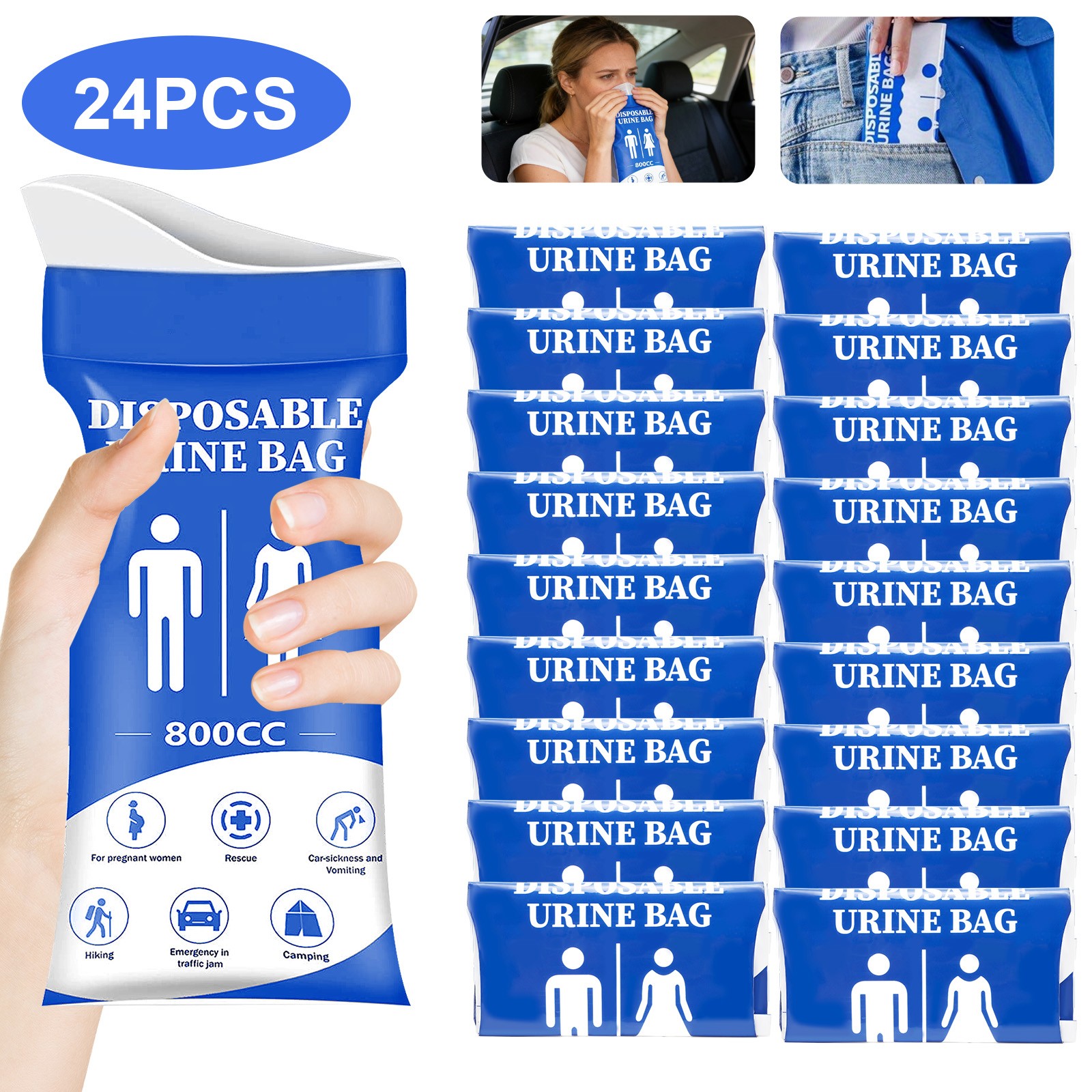24X Disposable Urine Vomit Bag 800ML Portable Emergency Pee Traffic Trip Patient