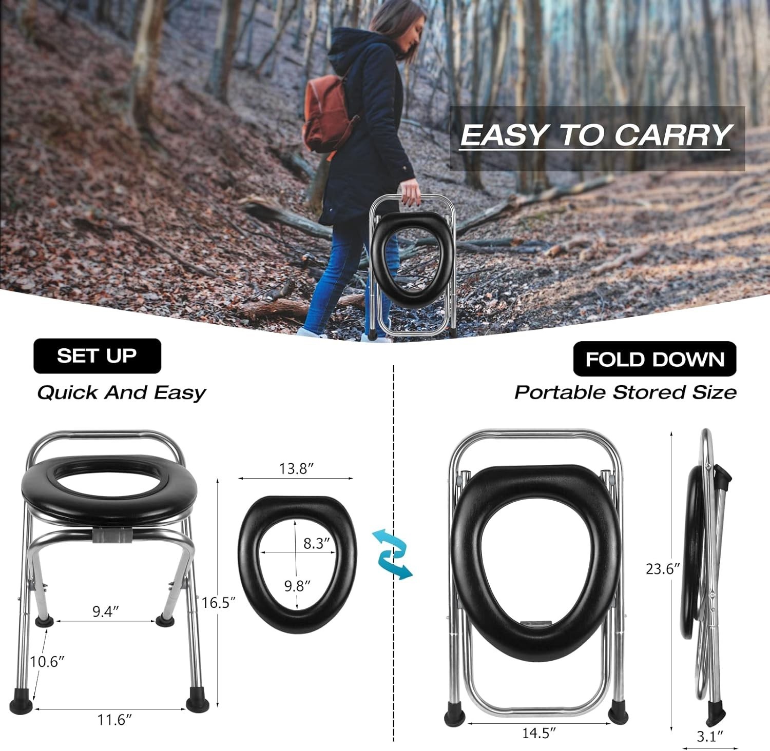 Soft Seat Portable Toilet Potty Chair for Camping, Travel, Road Trips, Trucker