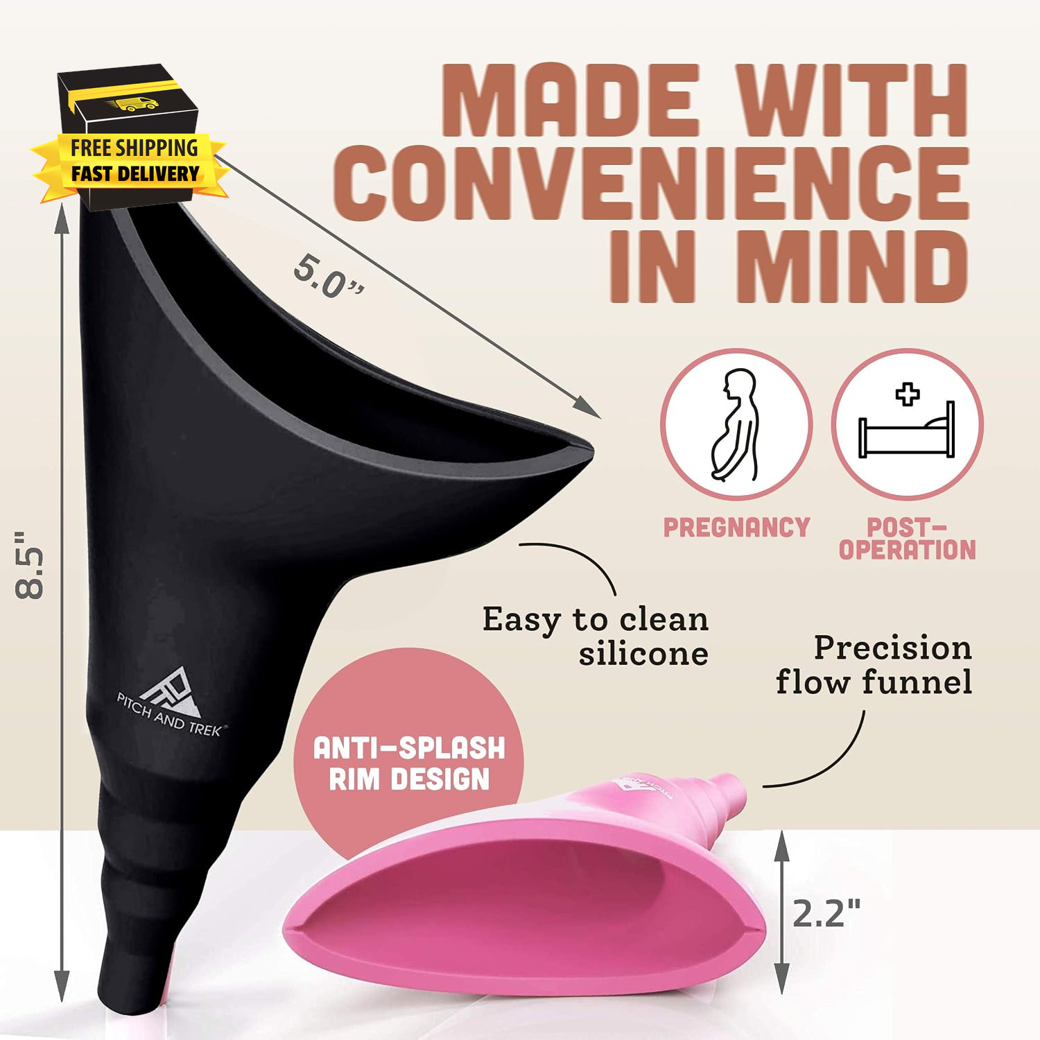 Female Urination Device, Silicone Standing Pee Funnel W/Discreet Carry Bag, for