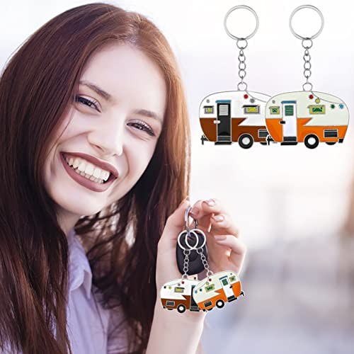 Thinp 2 Pieces Camper Keychain, RV Camper Keyring Accessories for Yellow+brown