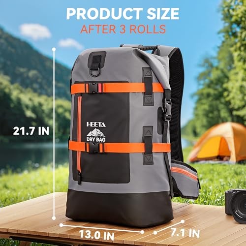 Dry Bags Waterproof Backpack for Men & Women, Roll Top Heavy Duty 40L Grey