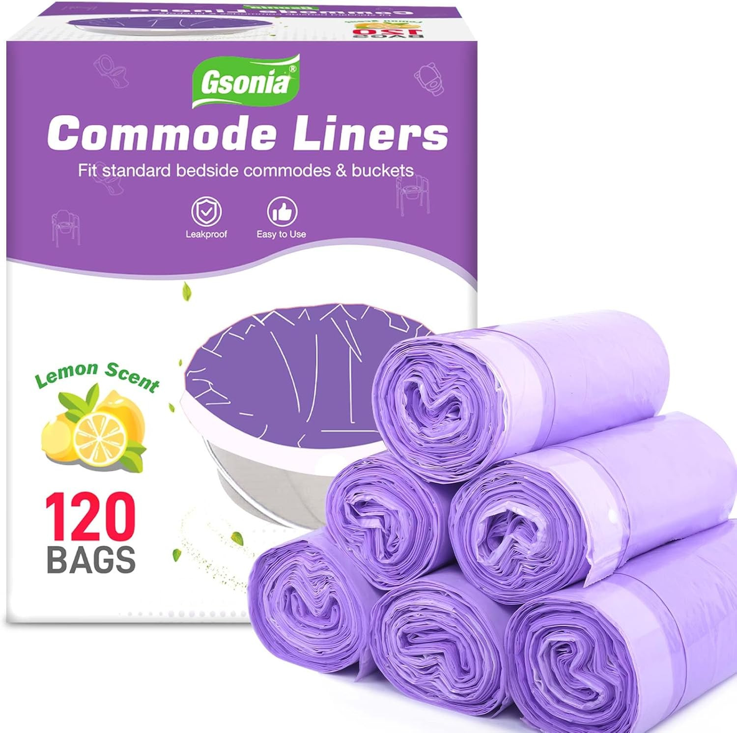 Commode Liners 120Pcs Strong Portable Toilet Bags Leak Proof Lemon Scented Toile