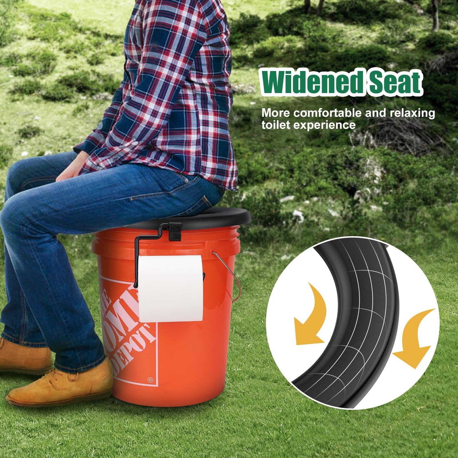 Black Bucket Toilet Seat for 5 Gal Buckets Camping Snap-on Toilet Seat