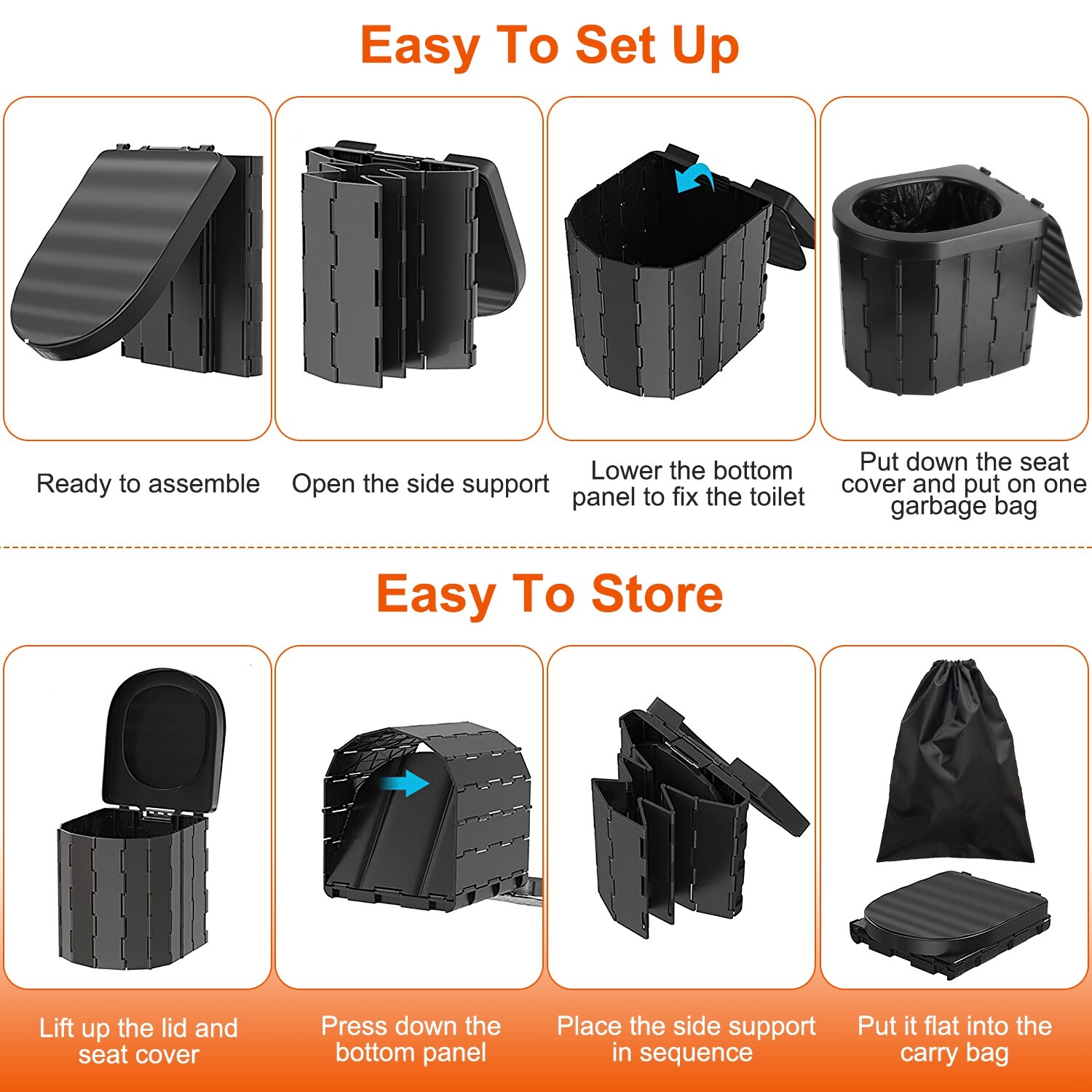 Foldable Emergency Toilet -Travel &Camping Toilet w/ Black Garbage Bags for Car
