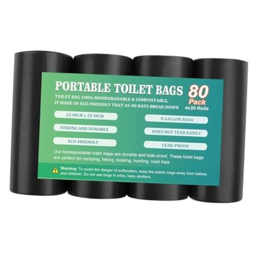 80 PCS Portable Toilet Bags for Camping, Biodegradable Porta Potty 80 Count