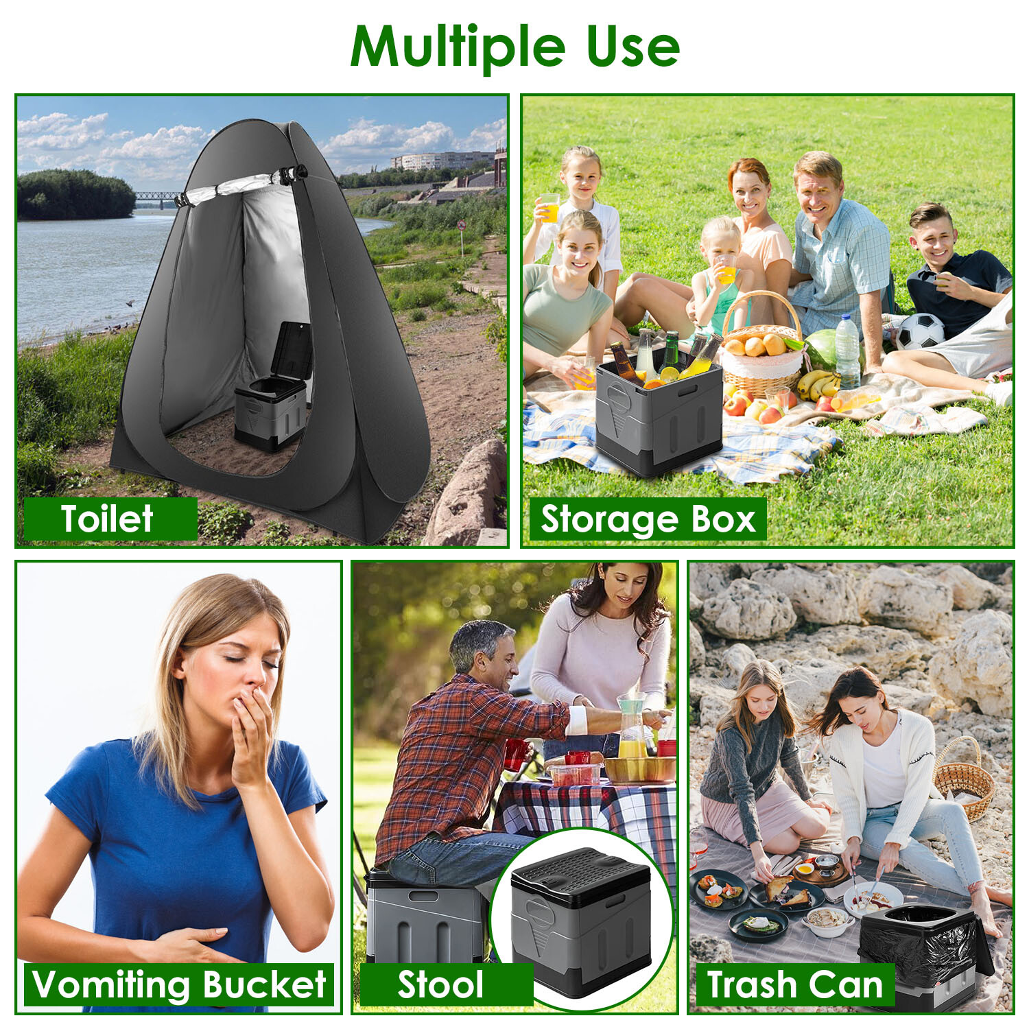 Portable Toilet Camping Toilet w/ 5.3 Gallons Toilet Trash Bags Outdoor Travel