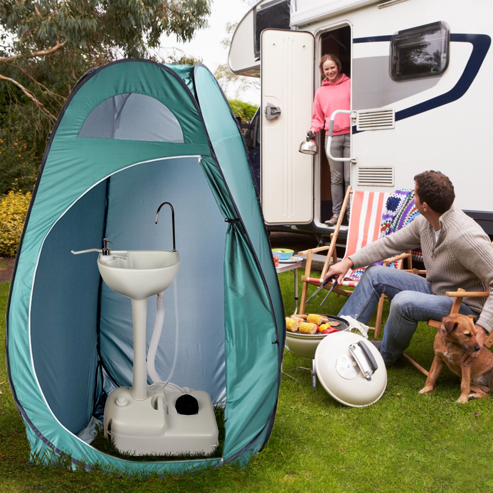 Removable Camping Hygiene Sink Water Tank Wash Basin Portable RV Home w/Wheels
