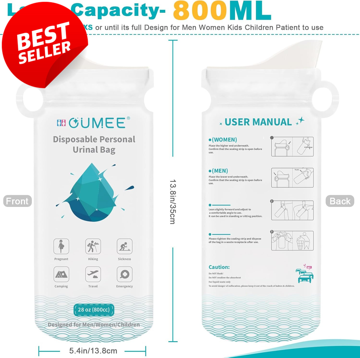 800ML Emergency Disposable Urinal Bags, 8/12/20/23/28 Pcs Camping Pee Bags Unise