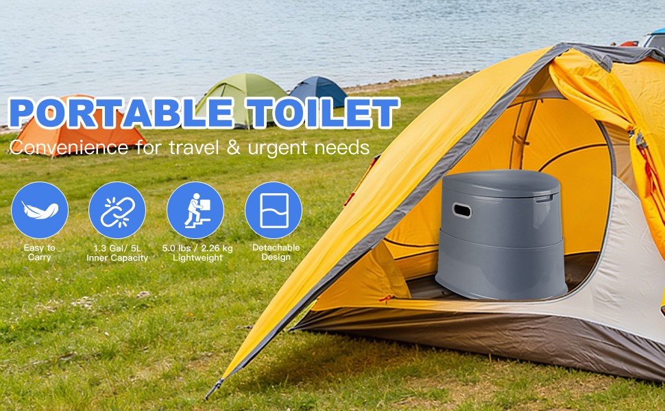 Portable Camping Toilet with Detachable Phone Shelf and Toilet Paper Holder