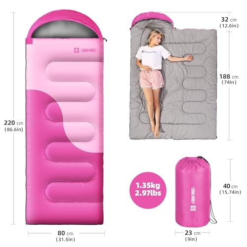 Sleeping Bags for Adults&Kids,Lightweight Waterproof Warm Weather Sleeping Pink