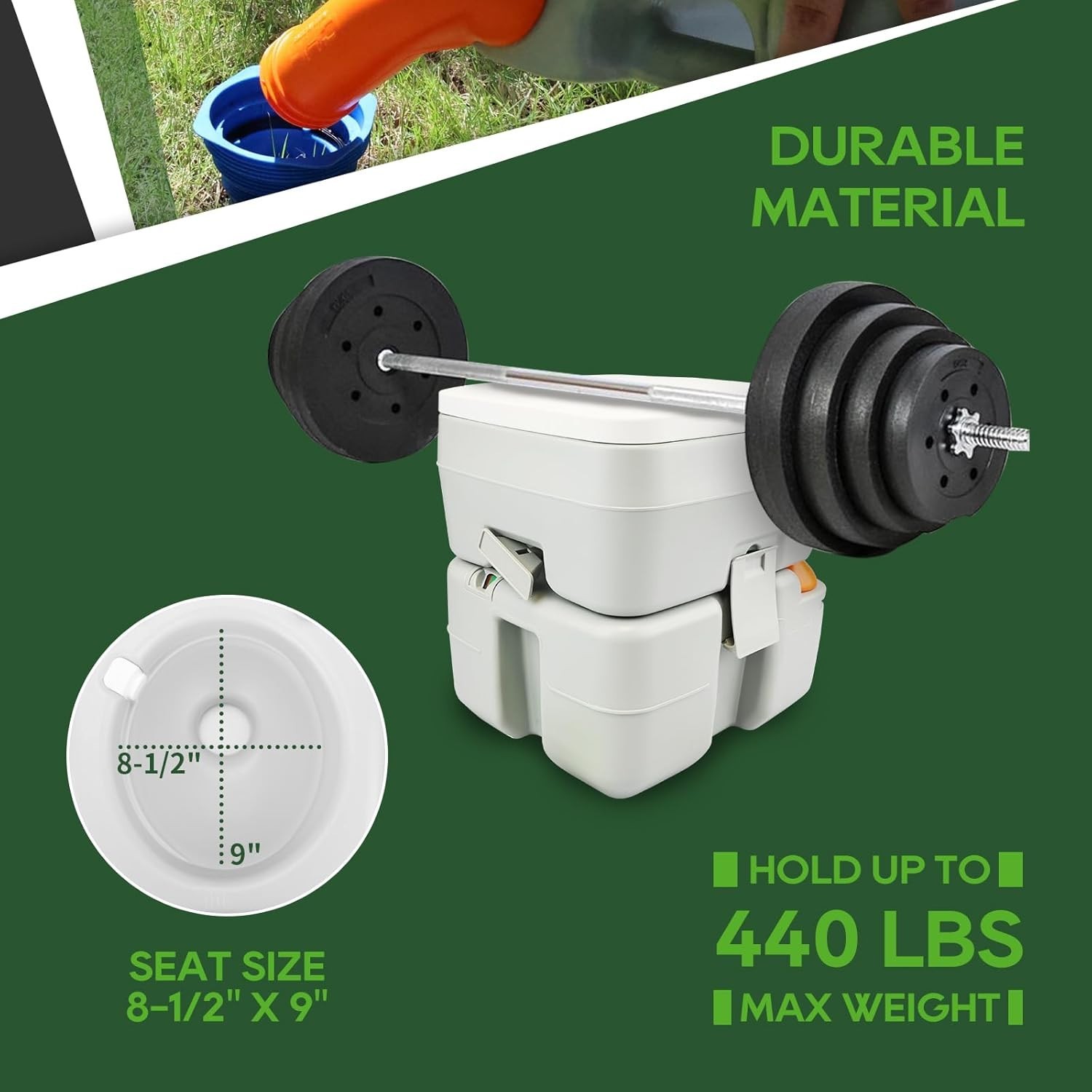 Portable Toilet, Camping Portable Toilet for Adults, 5.3 Gallon Waste Tank