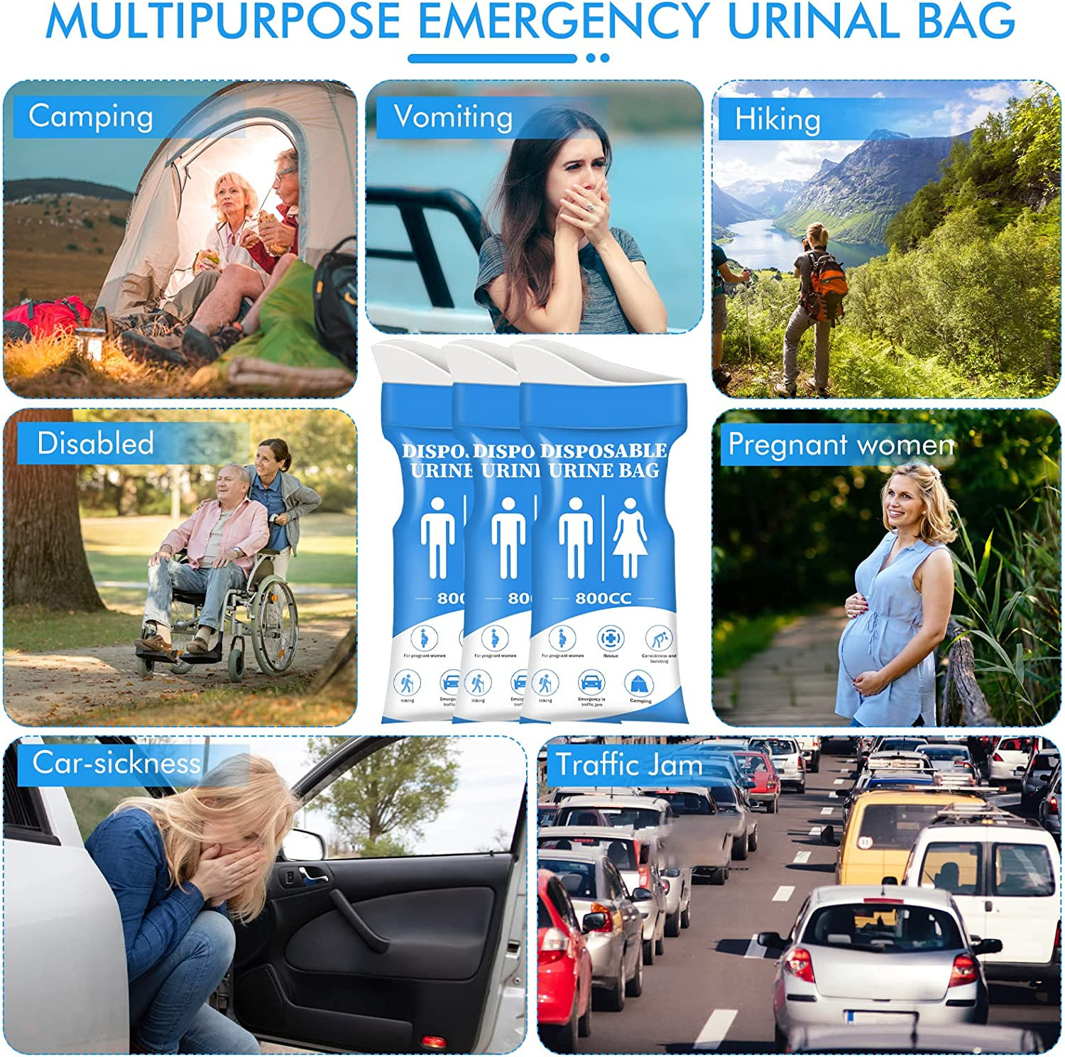 Disposable Urine Bag,12 PCS 800ML for Travel, Emergency Portable Pee Bag