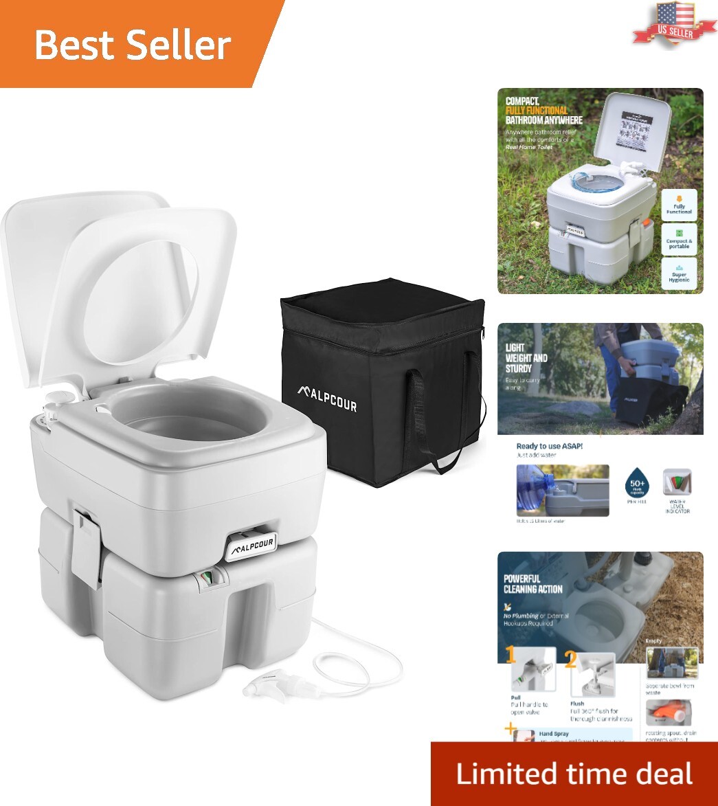 Portable Toilet with Piston Pump Flush & 5.3 Gallon Waste Tank – Compact Design