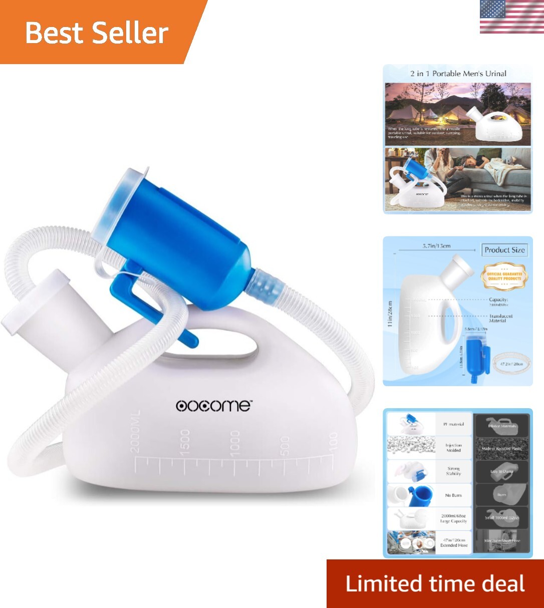 Comfort and Hygiene with 2000ml Male Urinal Bottle – Anti-Odor Cap Included