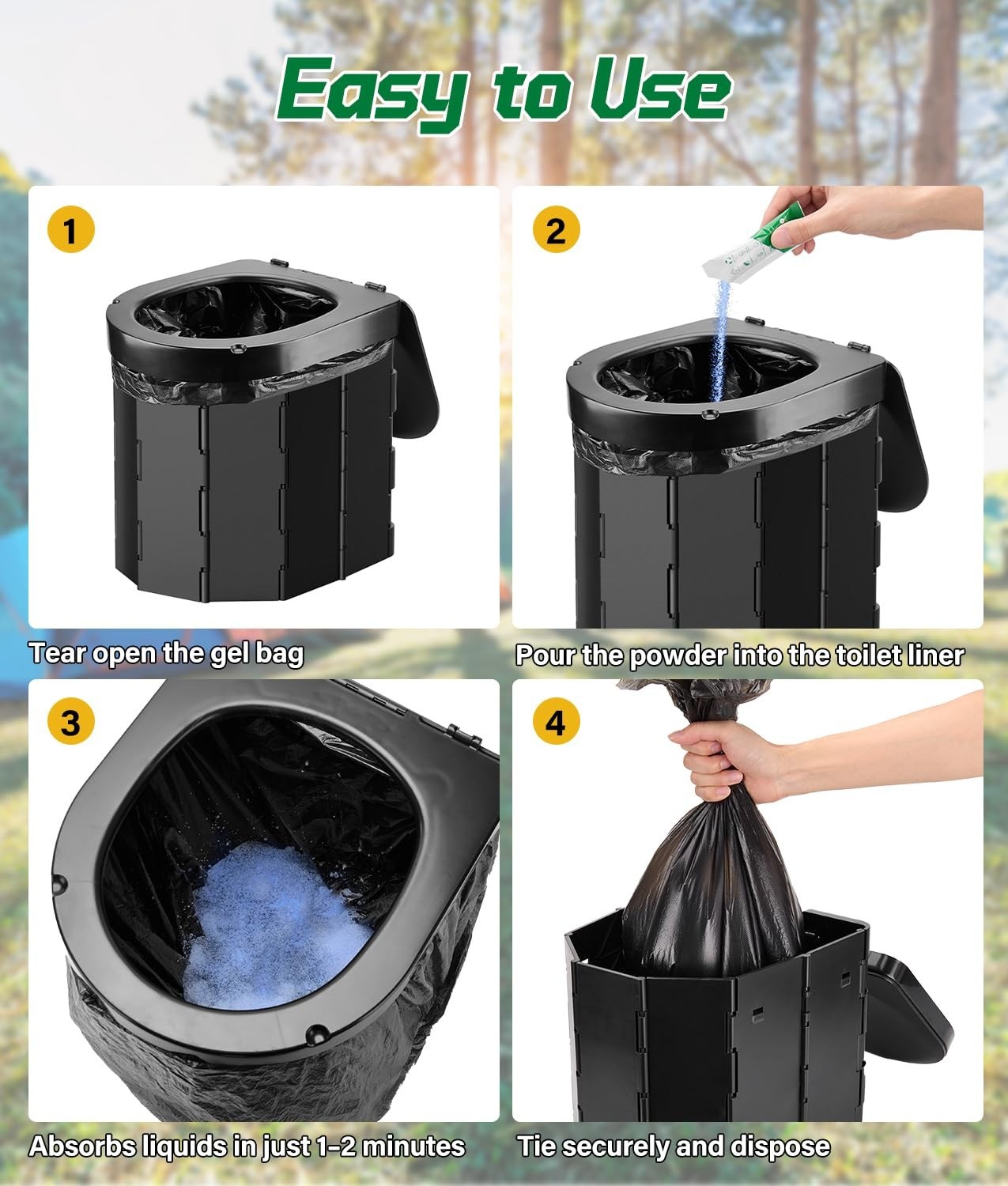 40 PACK 12 Gallon Camping Toilet Bag with Eco Super Absorbent Power