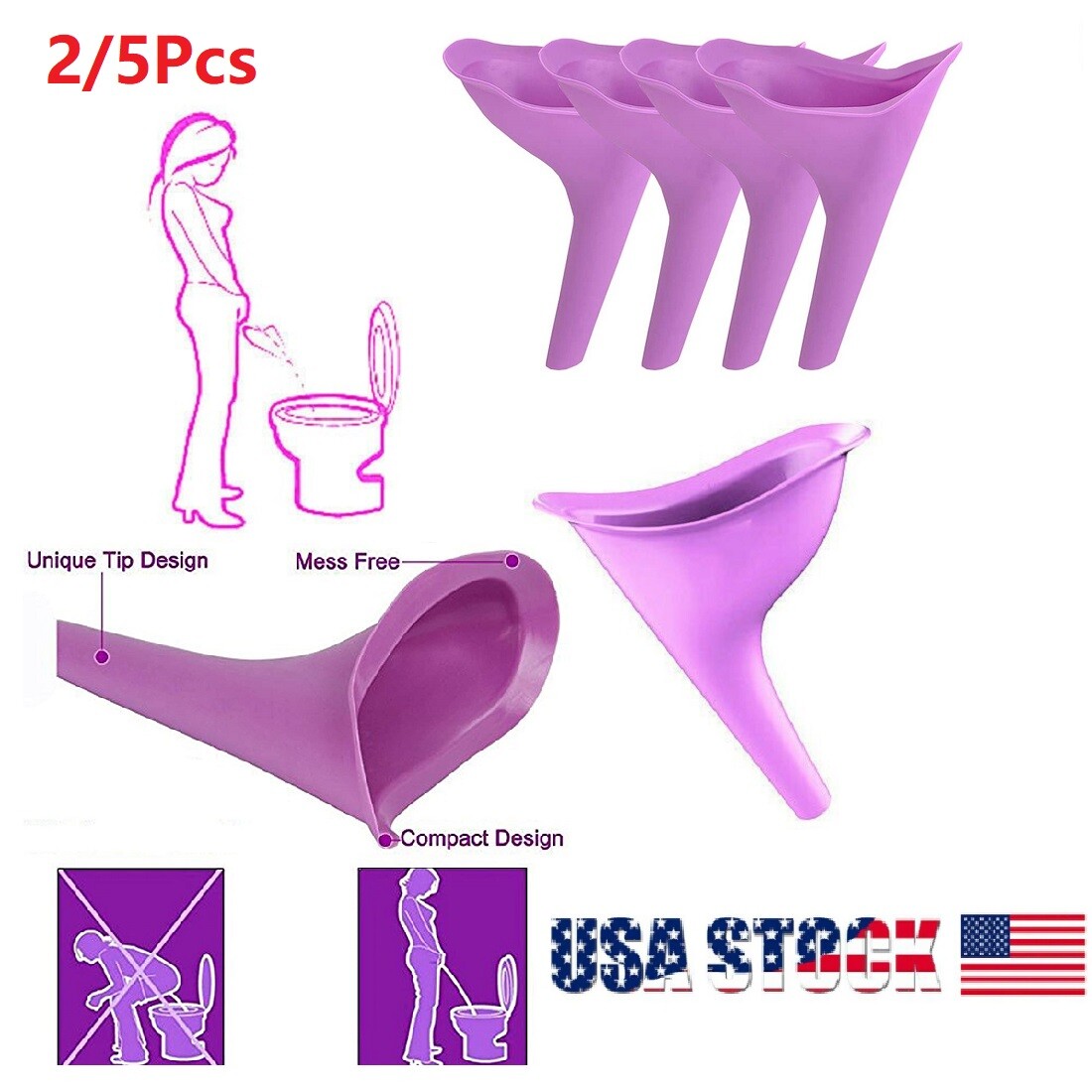 Portable Female Woman Ladies She Urinal Urine Wee Funnel Camping Travel Loo USA