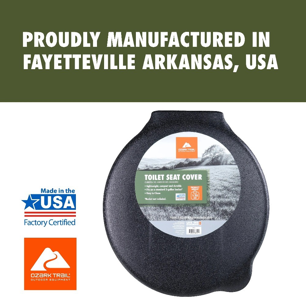 Ozark Trail Portable Outdoor Snap on Toilet Seat Cover with Folding Lid, Black