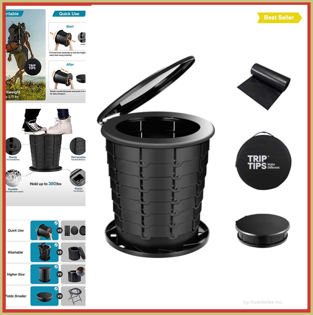 Retractable Portable Toilet Height Adjustable 3.2-13 Inch Camping Folding Stool