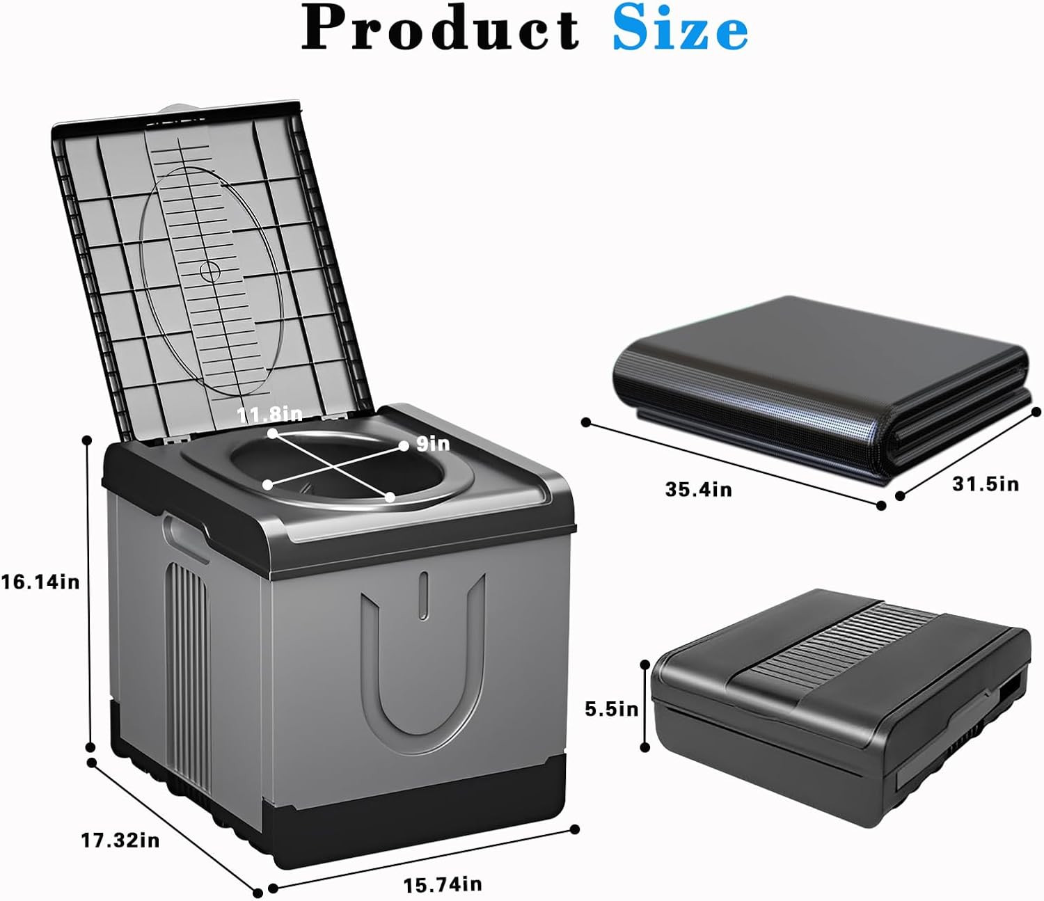 Large Portable Toilet for Camping & Travel with 20 Garbage Bags Included