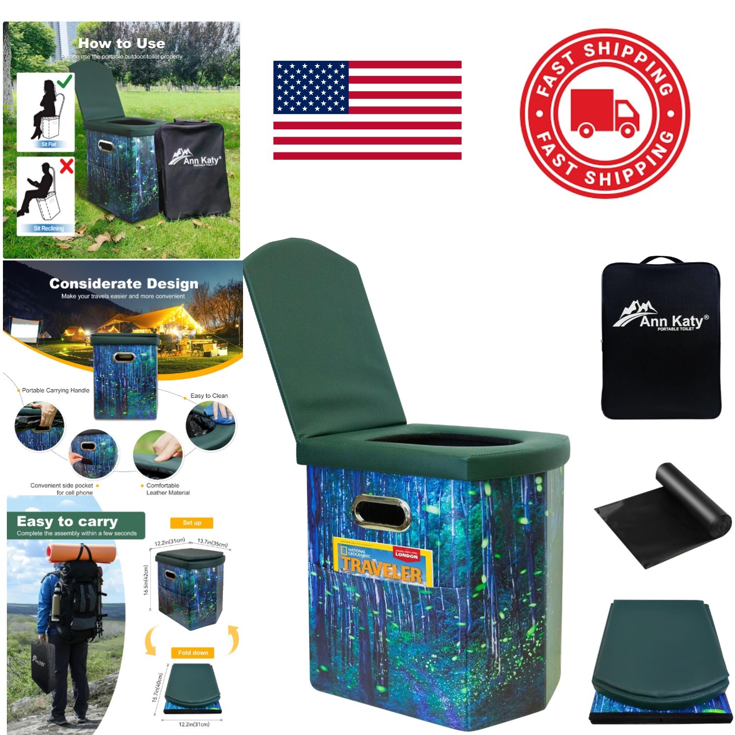 Tall Portable Toilet for Adults Lightweight 2.33 Kg Ideal for Outdoor Activities
