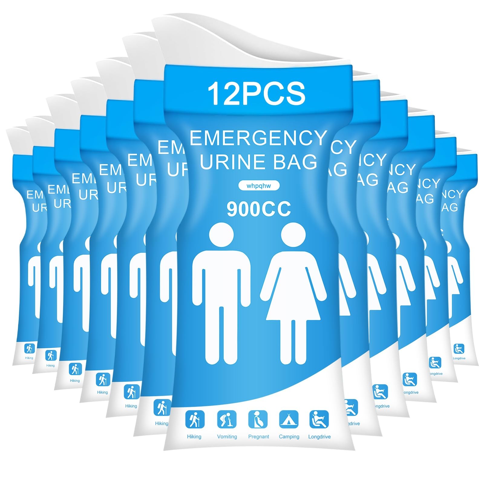 whpqhw 12 PCS Disposable Urine Bags,900ML Pee Bags for Travel Large, blue
