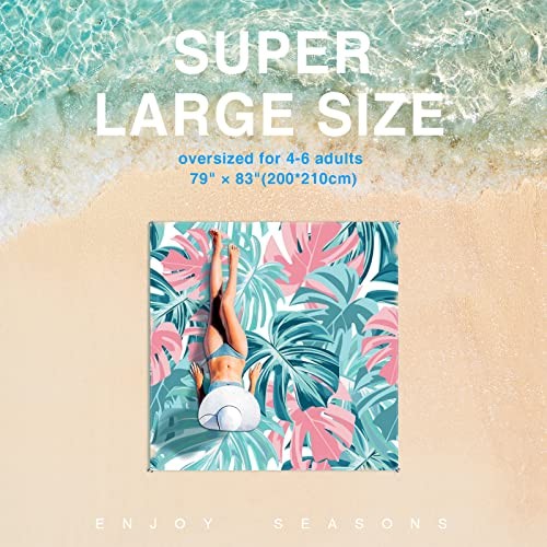 Beach Blanket, Waterproof Sandproof Beach Mat Oversized 79 X 83 79″ X 83″ Blue