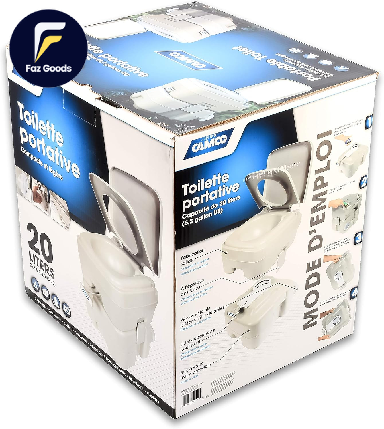 5.3-Gallon Portable Toilet – Features Detachable Holding Tank W/Sealing Slide Va