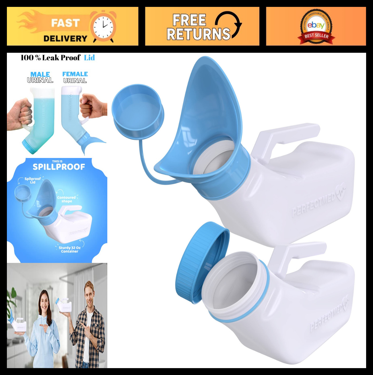 Portable Female Urinal 32 oz (2 Pack) – Spill Proof Pee Funnel for Travel & Road