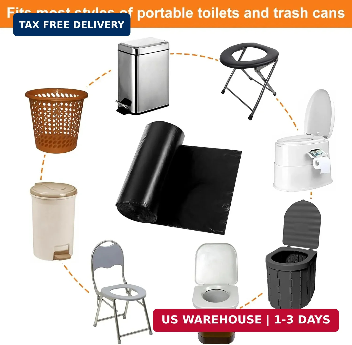 HXSEMAYIG 100PCS Portable Toilet Bags – 8 Gallon Camping Toilet Bags, Toilet Rep
