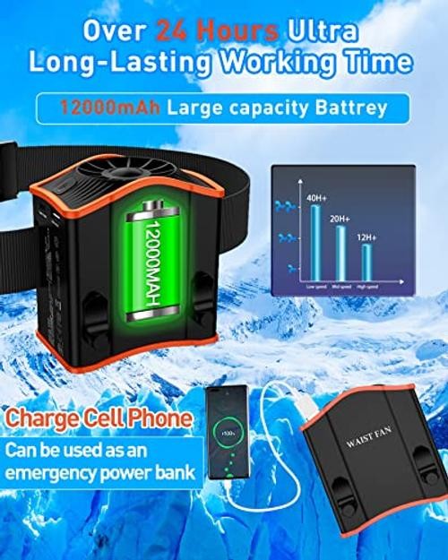Upgraded Portable Waist Fan with Adjustable Belt,10 Times Strong Black orange