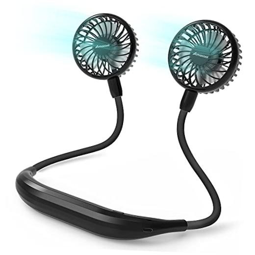 2600mAh Portable Neck Fan, Wearable Hands-Free Battery Operated with Black