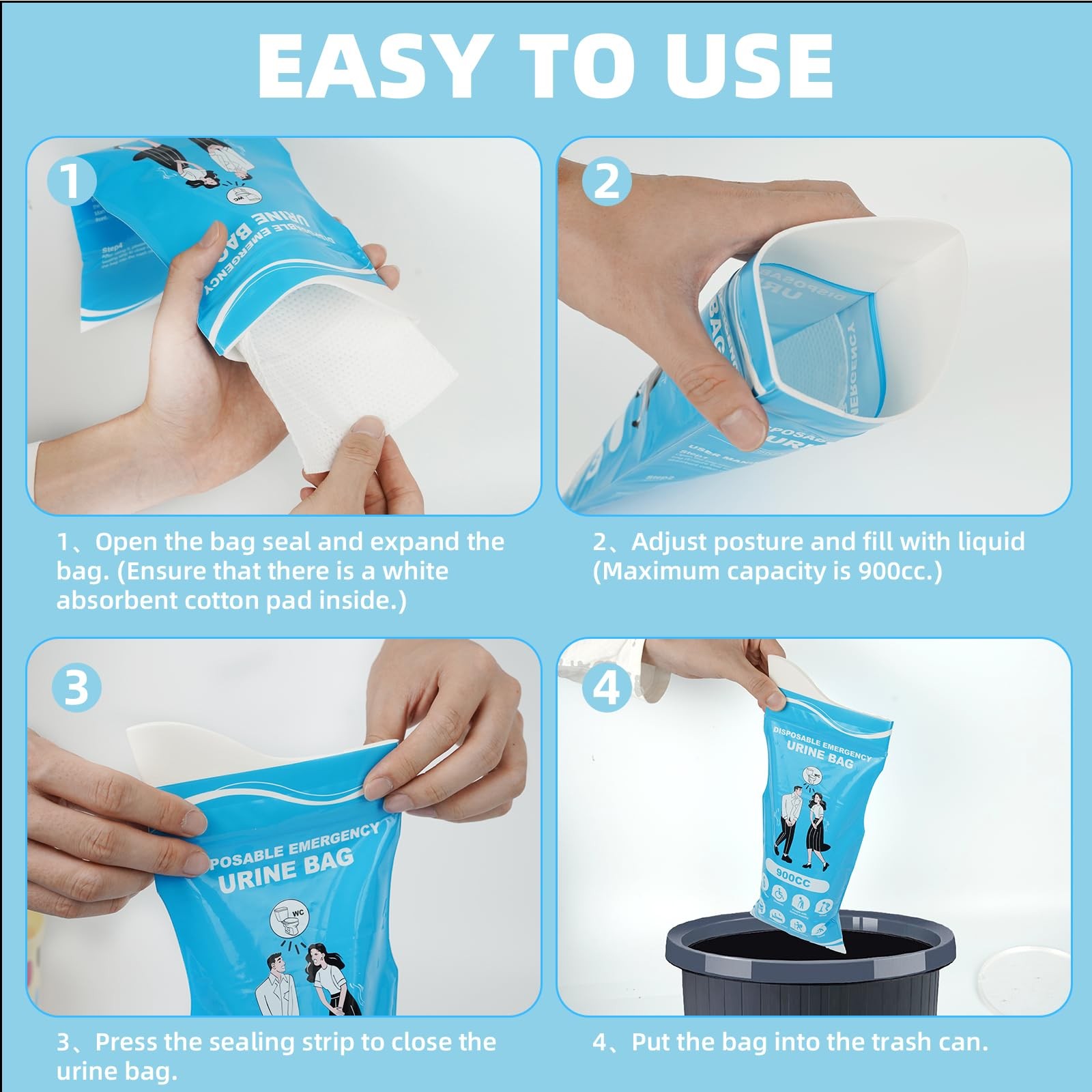 12/24 Pcs Disposable Urine Bags, 3rd Generation 900ML Emergency Portable Pee Bag
