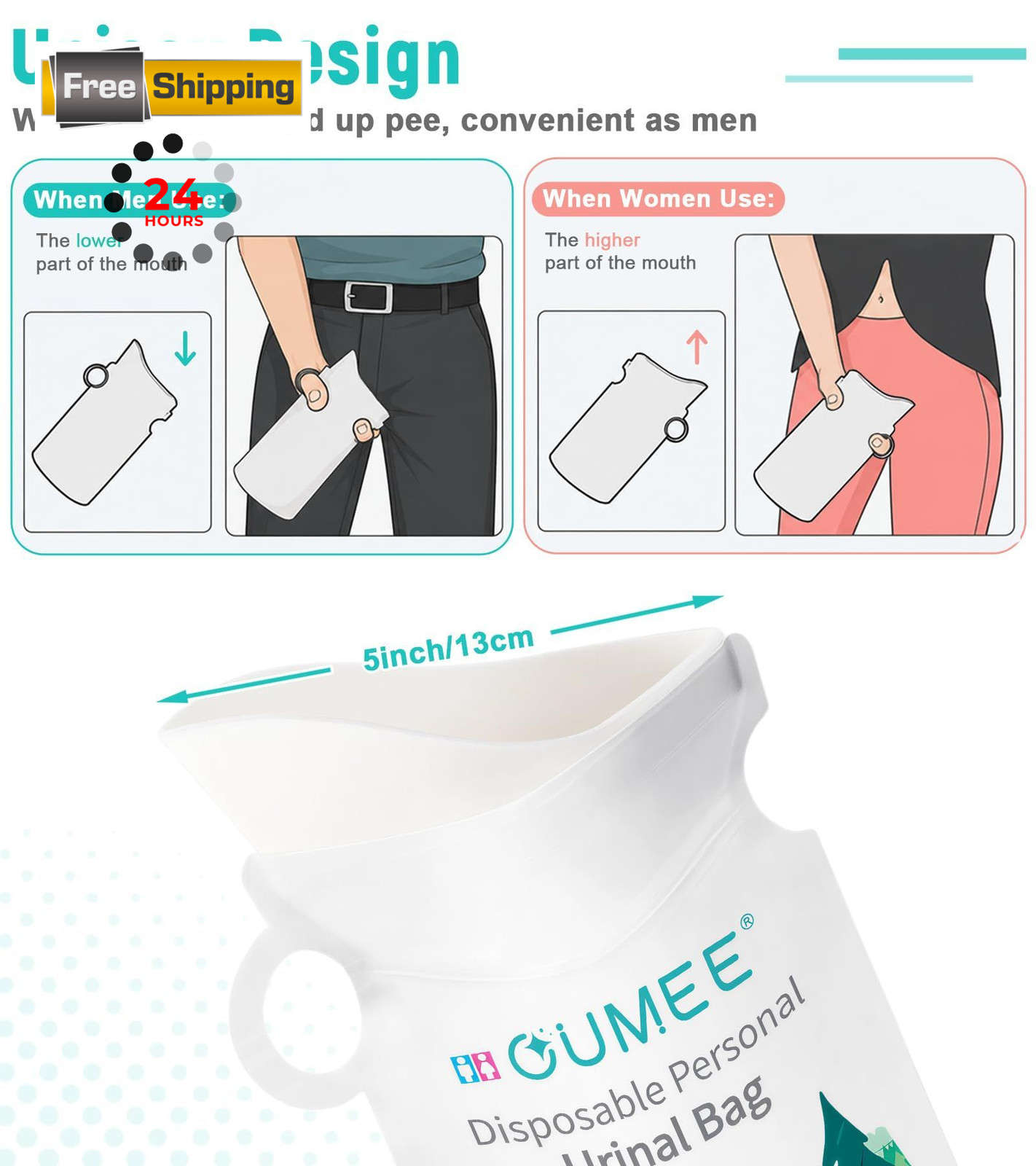OUMEE 850ML Emergency Disposable Urinal Bags, 8/12/20/28 Pcs Large, white