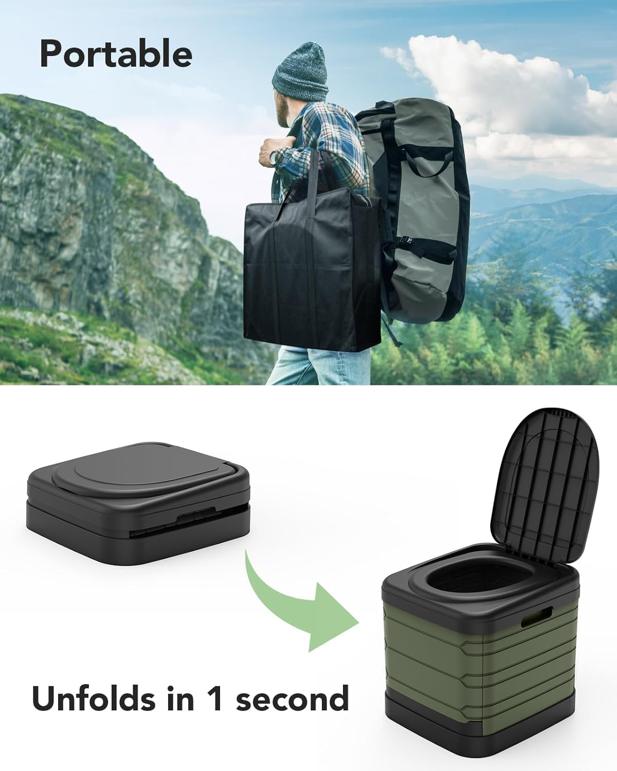 XXL Portable Toilet for Adults – Upgraded Collapsible Camping Toilet 16.7″ High