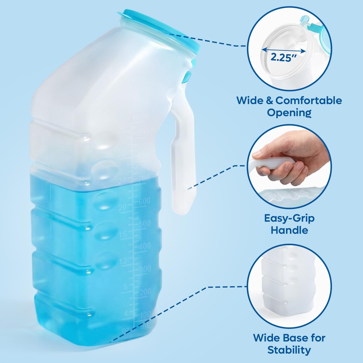 Portable Glow-in-the-Dark Urinals for Men – 6 Pack Reusable 32oz Bedside Pee Bot