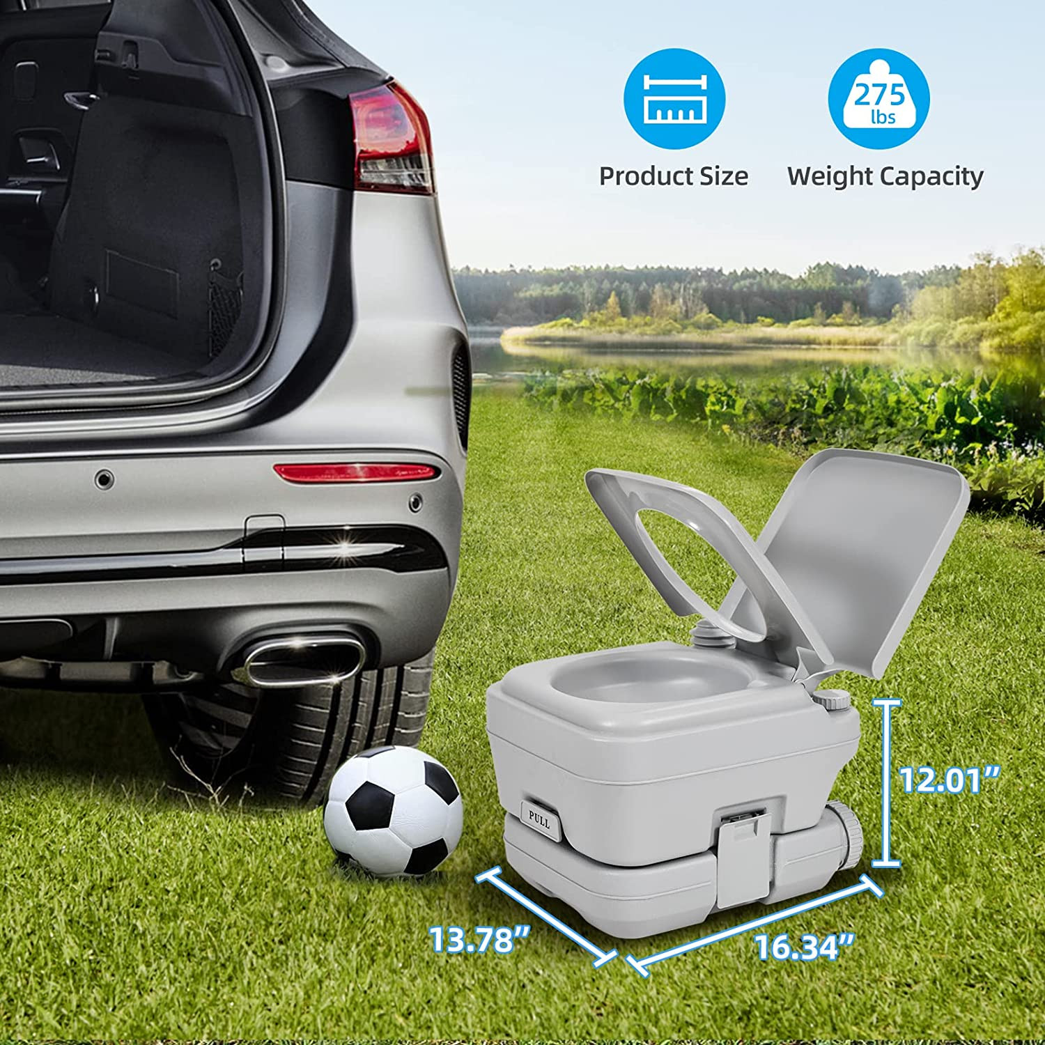 2.6 Gallon Portable Toilet for Camping, RV Travel Potty with Press Flush Pump, A