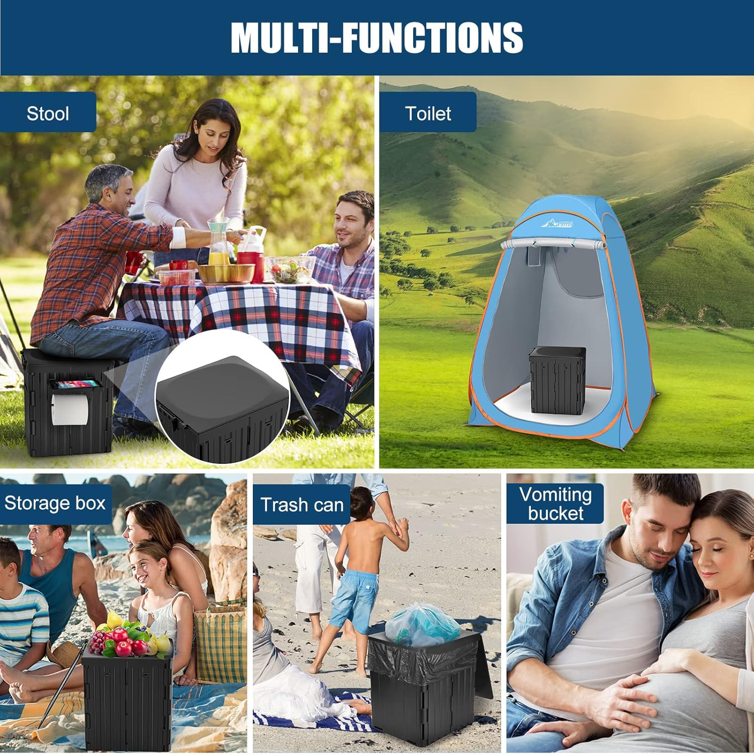 XL Portable Toilet for Adults, Extra Large 15.4″H Foldable Camping with Detachab
