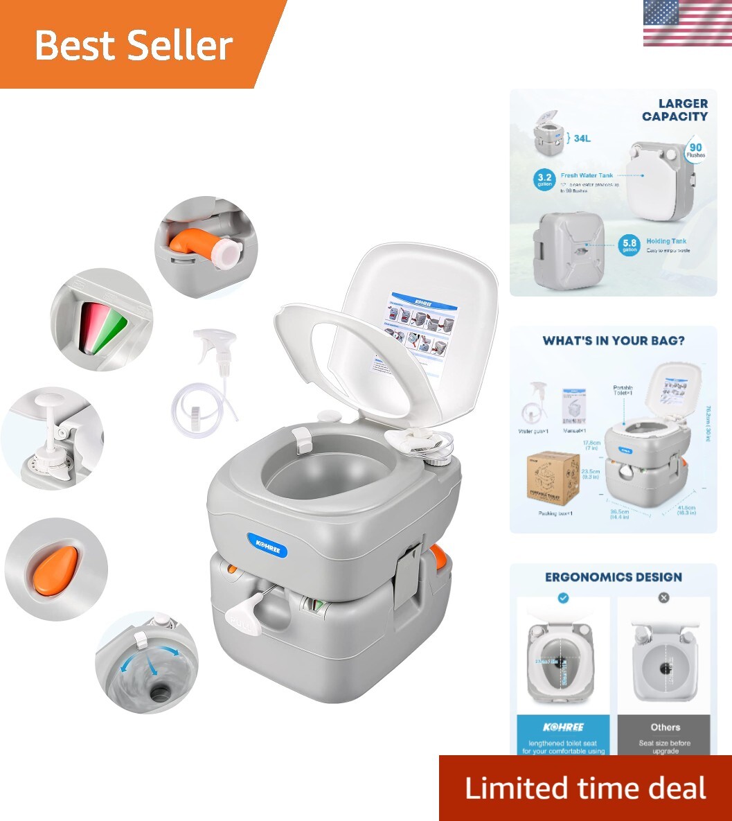 Compact 5.8 Gal Camping Toilet with Level Indicator – Ideal for RVs and Outdoors