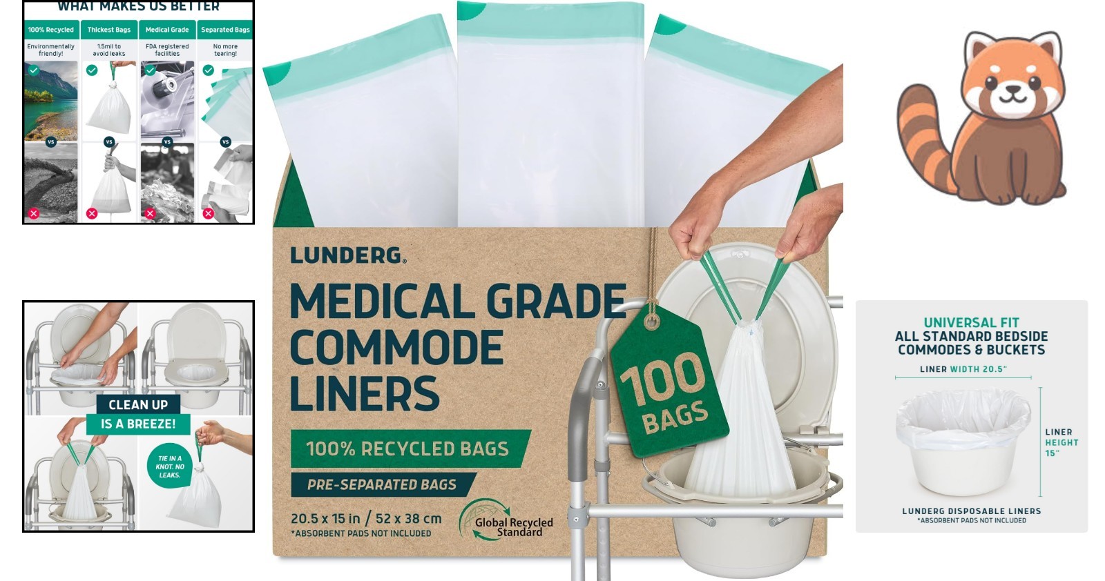 Recycled Disposable Commode Liners – 100 Unscented Toilet Bags for Hygiene