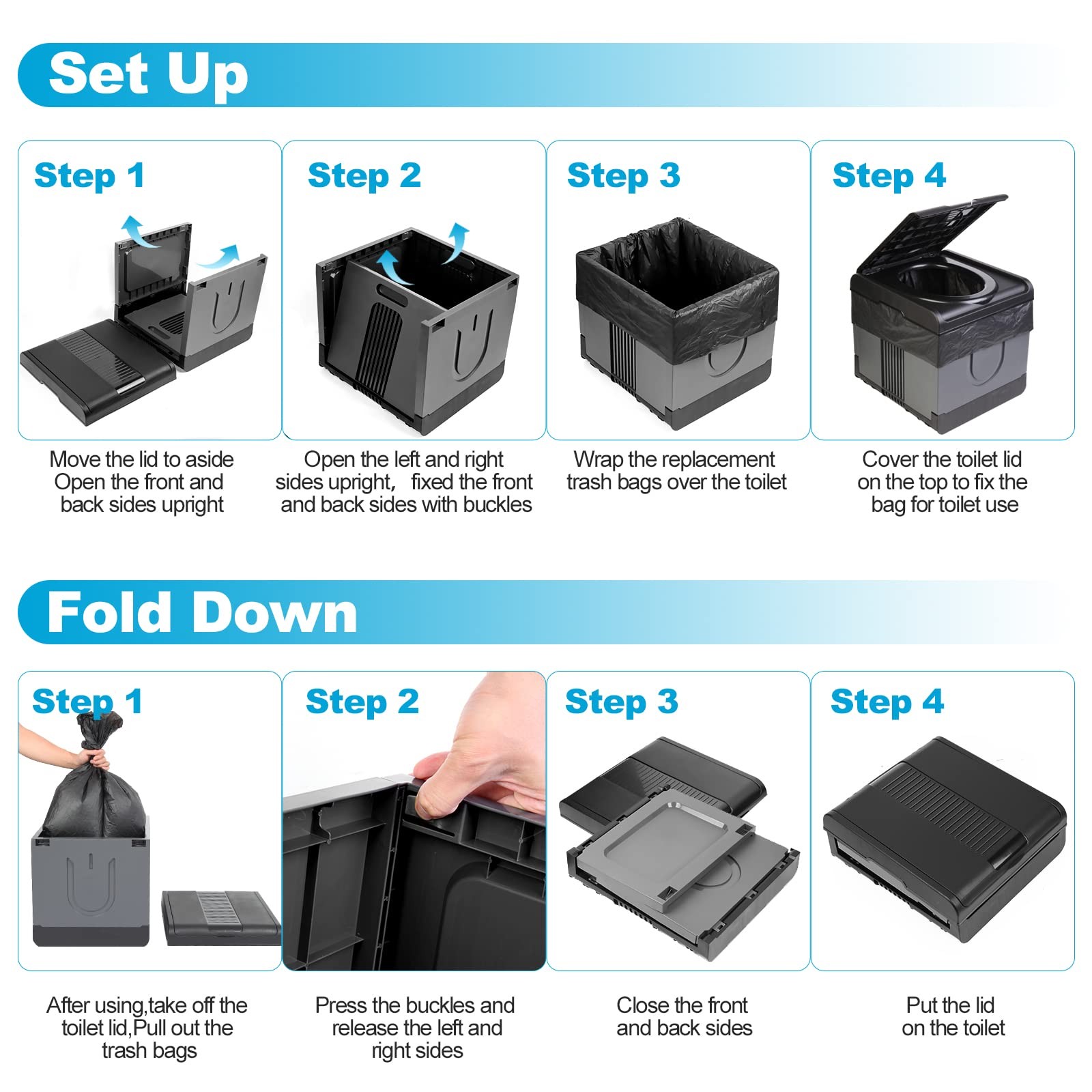 XXL Portable Foldable Toilet for Camping, Hiking, Boating, Travel, and Home Use