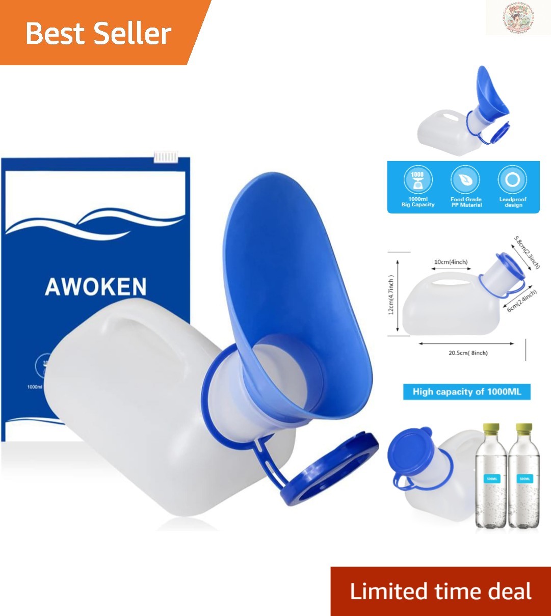 Leakproof Travel Urinal for Men, Women & Kids – Includes Funnel & Sealed Lid