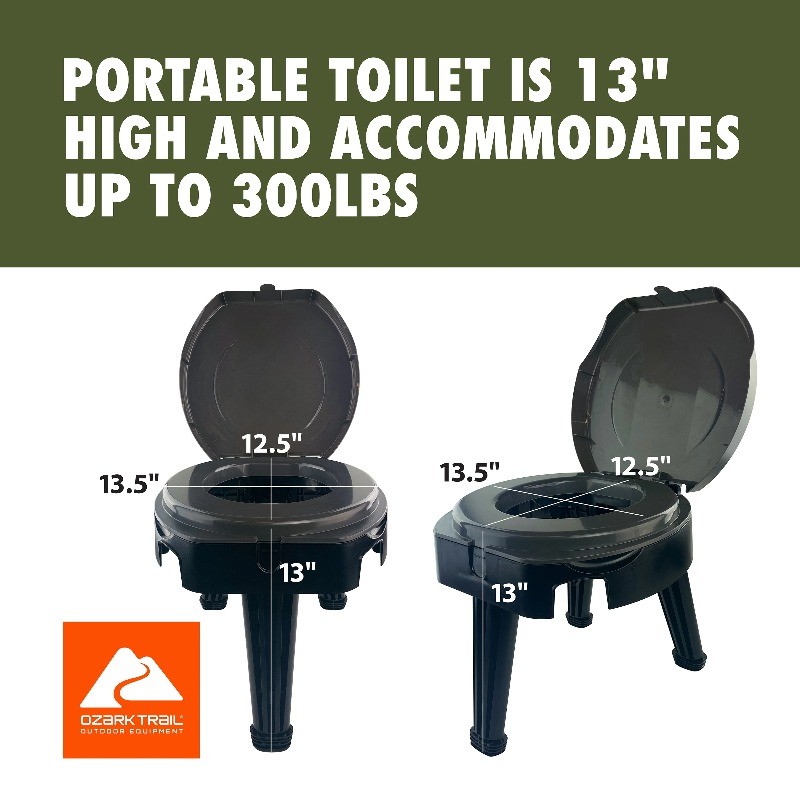 Ozark Trail Portable 14.5in Folding Camp Toilet,1 gal ,14.50” x 14.50″ x 14.50″