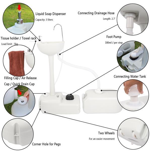 Portable toilet with sink and hand washing station – Camping WC with 20L flush