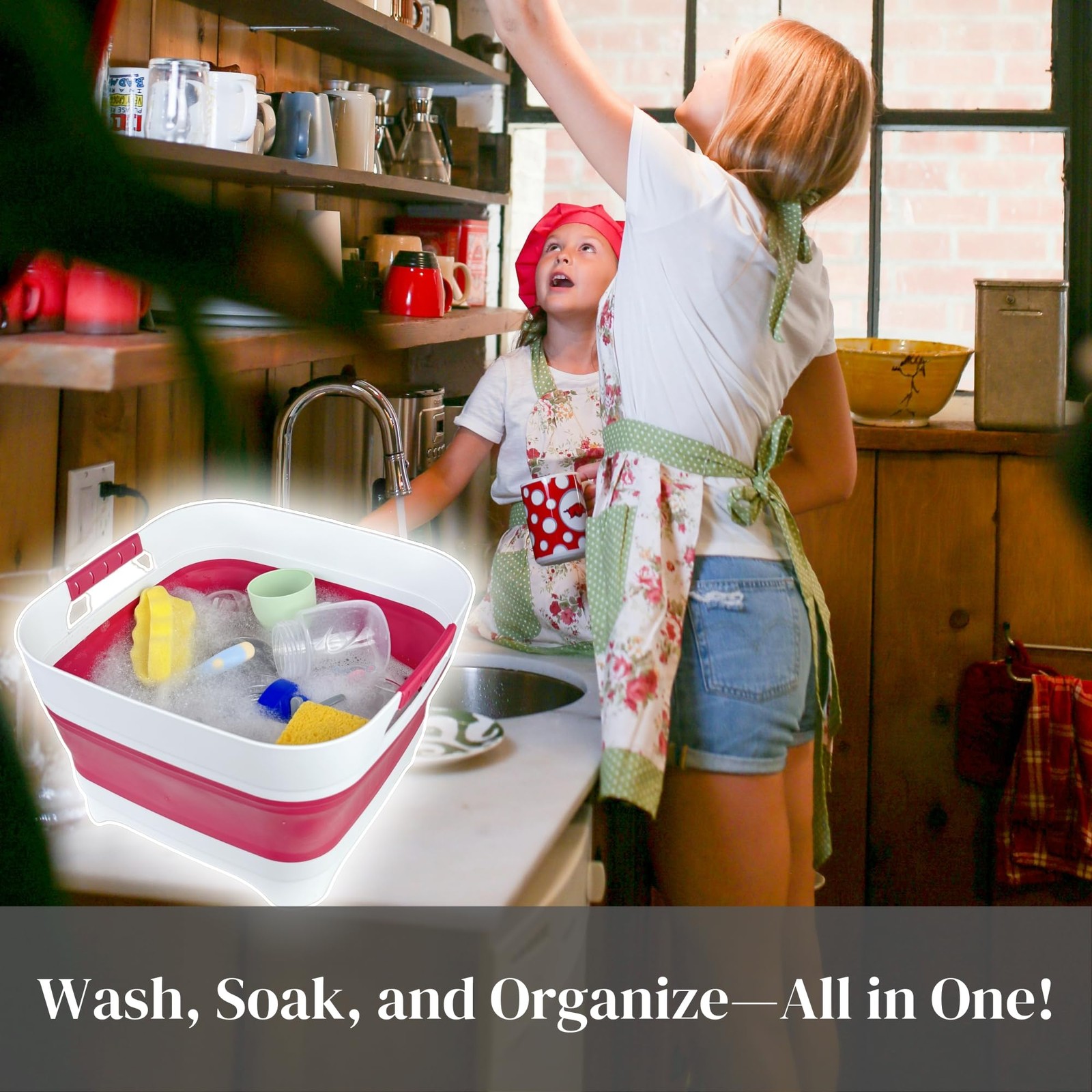 10L Magenta Collapsible Camping Sink SpaceSaving Dish Basin Drain Plug