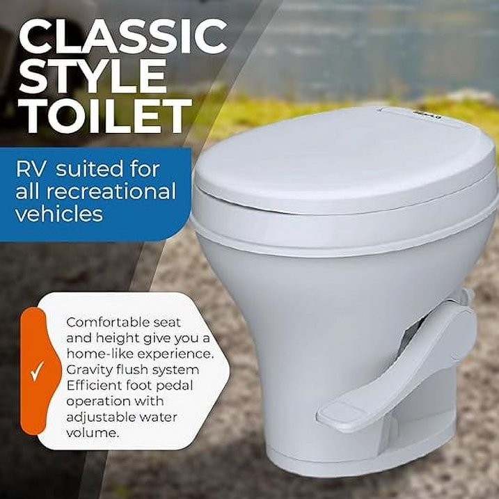 Residential Height Camper/Rv Toilet with Sprayer Attachment, 18.5” Standard Heig