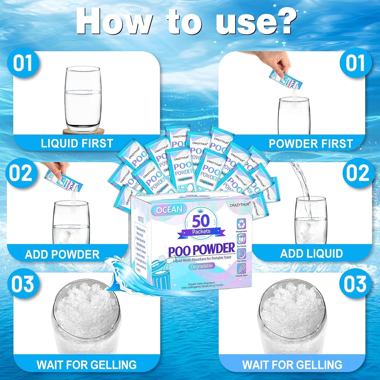 PortablePortable Toilet Gel, Poo Powder for Portable Toilet, Camping Toilet Gel,