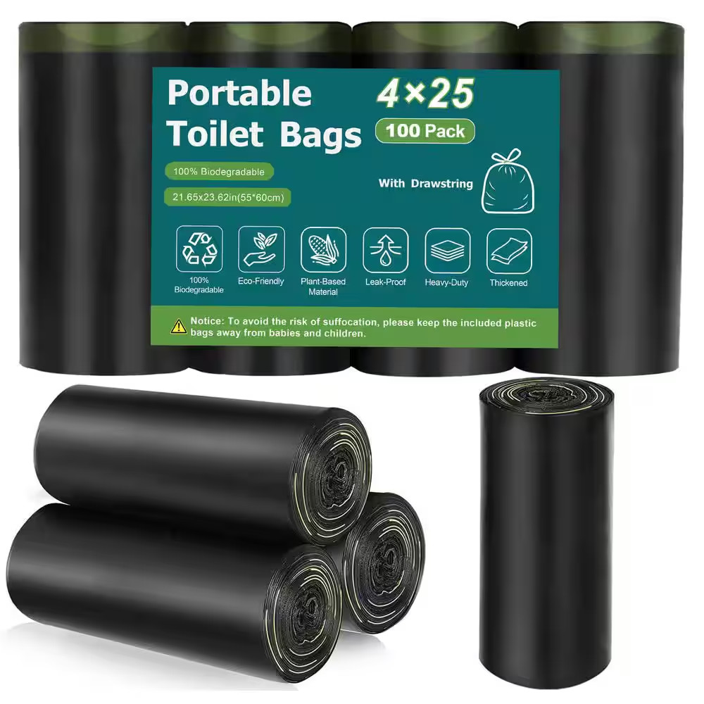100-Count Biodegradable Portable Toilet Bags W/ Drawstring and Lemon Scent for 5