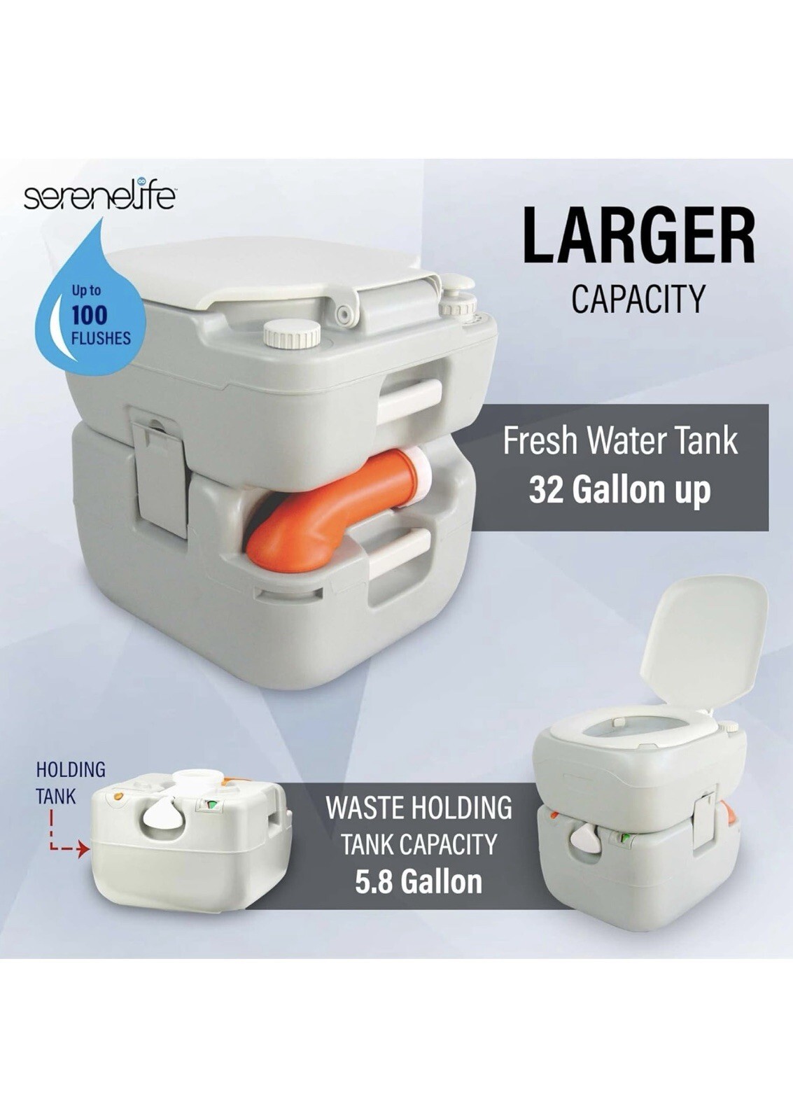 SereneLife Outdoor Portable Toilet w/Carry Bag, 5.8G Waste Tank, 3.2G Water Tank